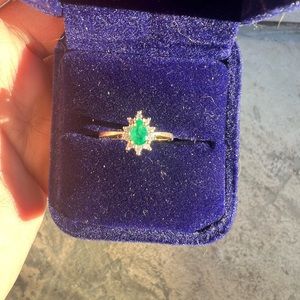 10K Yellow Gold Natural Emerald Ring  with Natural Diamond